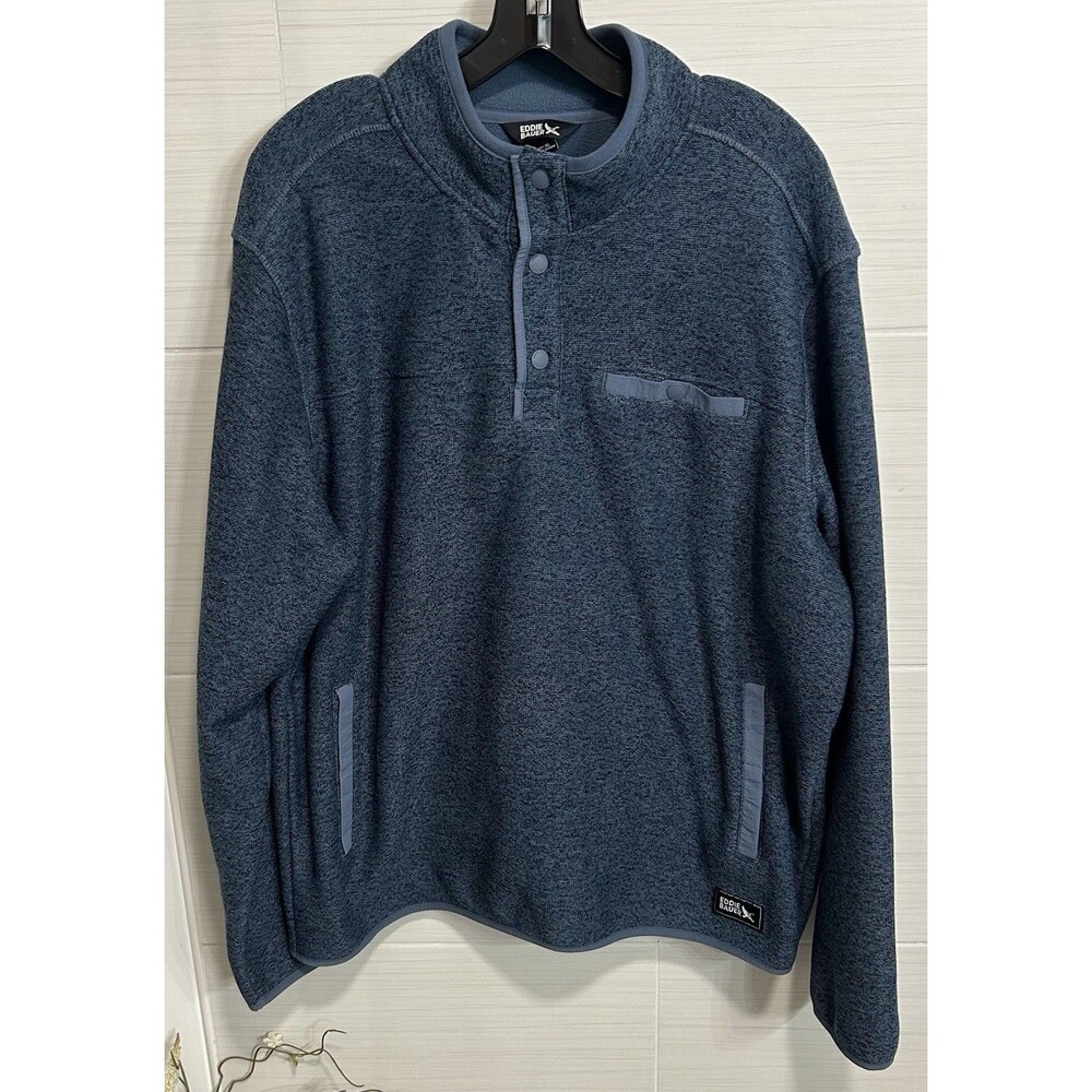 Eddie Bauer Light Blue 1/4 Snap Pullover Sweater Fleece XL, Casual Classic Cabin